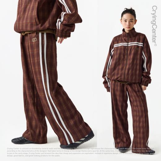 CryingCenter 红棕双杠格纹运动夹克上衣裤子套装 哭喊中心 商品图1