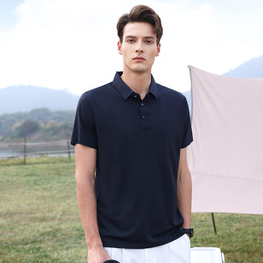 【冰丝】【DKP】大依优型大码Polo衫弹力凉感翻领T恤轻奢休闲纯色短袖男宽松T恤上衣胖子 商品图4