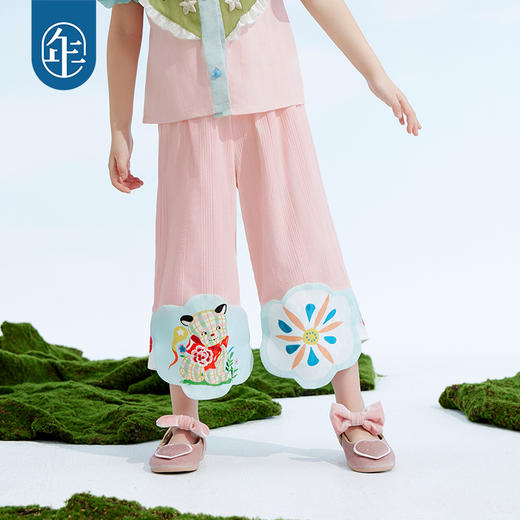 年衣童装2025夏季新款国风女童中式国风阔腿裤全糖主义长裤 商品图0
