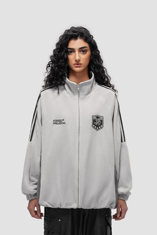 FDR 国潮美式徽章条纹摇粒绒外套男女秋冬季加厚情侣上衣立领夹克 商品图5