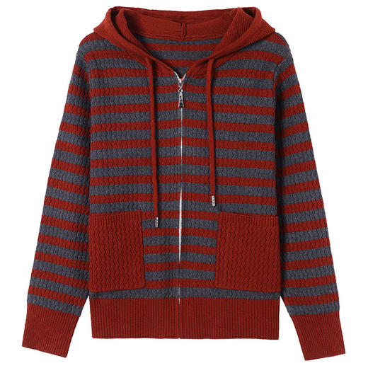 CC-5-6355春秋显白宽松中老年人短款针织开衫百搭通勤连帽外套上衣 商品图4