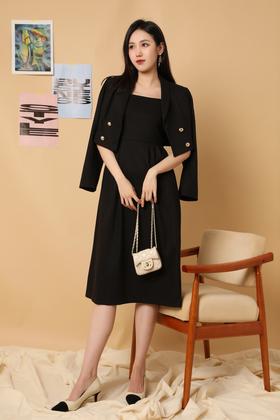 Le Malene 黑色翻领西装吊带裙两件套 15519