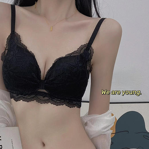 【穿出性感日系漫画胸】法式轻氧棉软软糯糯小胸穿也服帖聚拢，加宽侧翼+蕾丝遮挡收副乳，防下垂无钢圈上托文胸罩套装QQ 商品图5