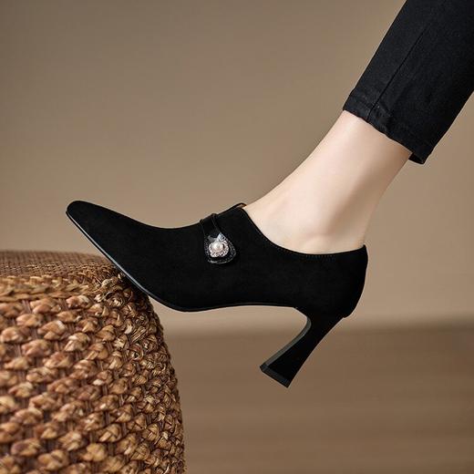 【预售5天】磨砂软皮高跟鞋女粗跟真皮百搭通勤风显瘦尖头小皮鞋深口单鞋女DS&1650-1 商品图2