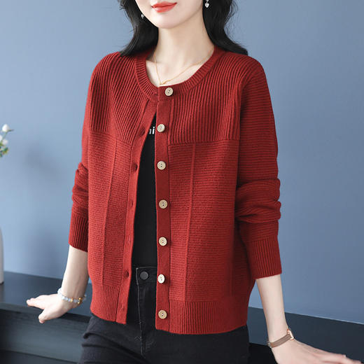 CC-5-6350春秋季新款圆领短款羊毛针织开衫设计感百搭休闲外套上衣 商品图1