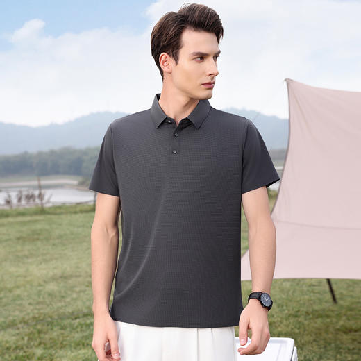 【冰丝】【DKP】大依优型大码Polo衫弹力凉感翻领T恤轻奢休闲纯色短袖男宽松T恤上衣胖子 商品图6