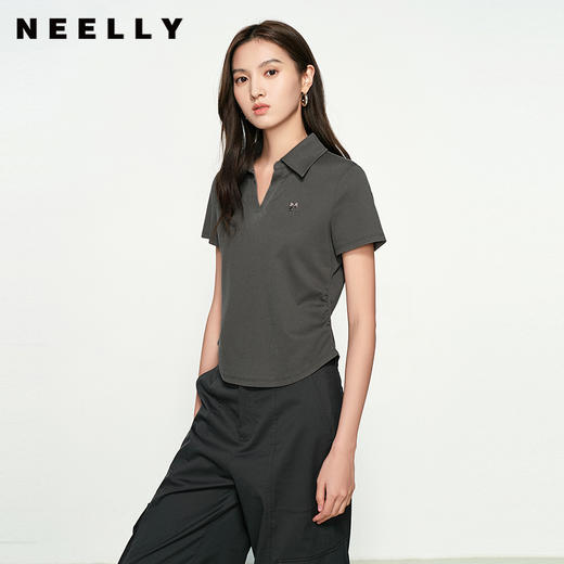 NEELLY纳俪商场同款春新款POLO领显瘦休闲短袖T恤女时尚设计上衣N25031T01121 商品图0