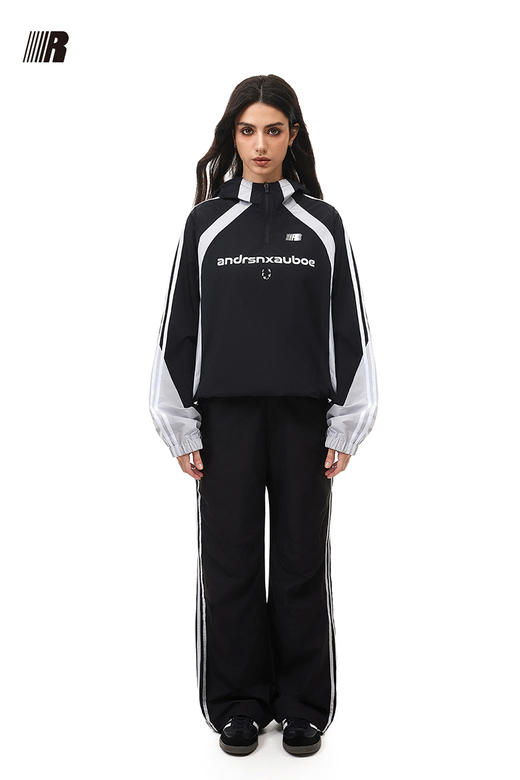 FDR官方店 复古运动半拉链连帽卫衣男女秋季美式拼接织带梭织外套 商品图5