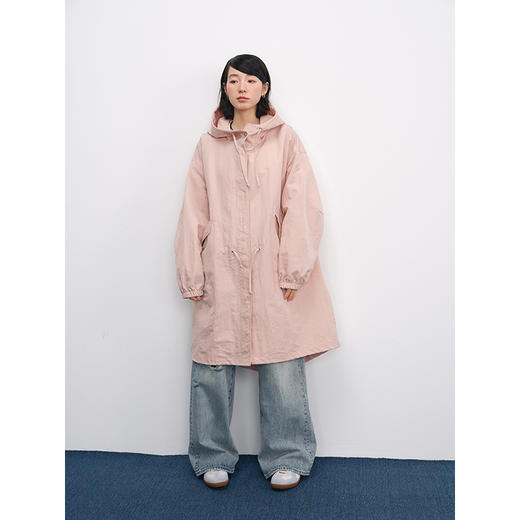 UMILAB【沐风】微皱肌理面料 腰部可调节抽绳中长款廓形风衣C915H 商品图3