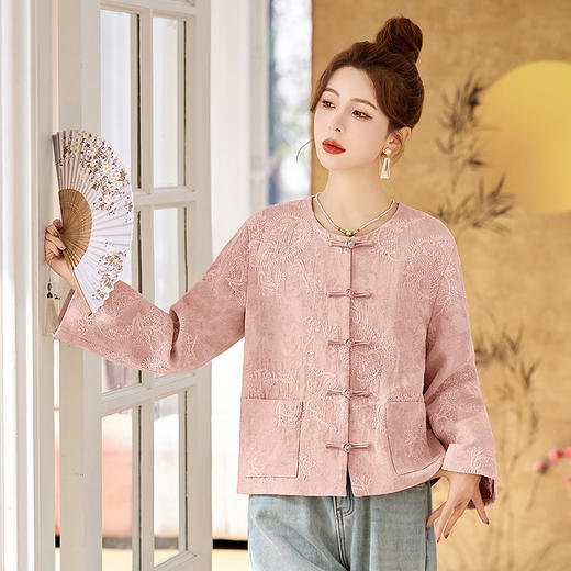 新中式国风外套，时尚复古腰果花亚麻棉刺绣圆领上衣HR-GJC2519 商品图2
