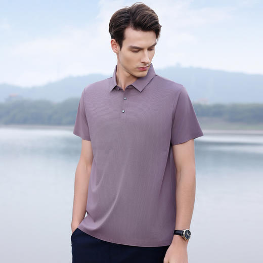 【冰丝】【DKP】大依优型大码Polo衫弹力凉感翻领T恤轻奢休闲纯色短袖男宽松T恤上衣胖子 商品图5