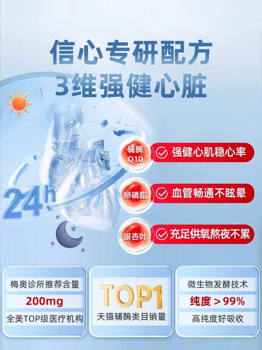 【生活好物丨辅酶200MG复合软胶囊60粒】一粒含有200mg还原型辅酶Q10 ，还添加了卵磷脂50mg/粒，银杏叶提取物50mg/粒，每天一粒随餐服用 商品图3
