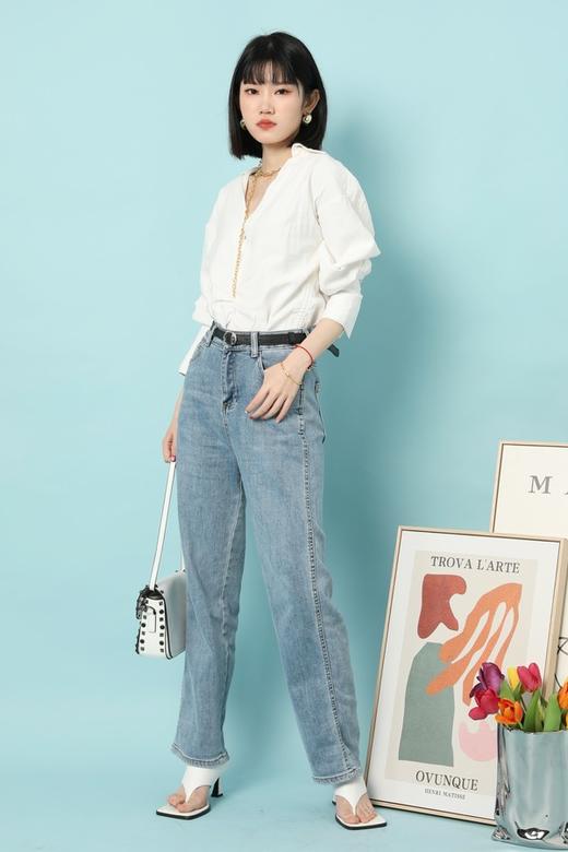 LNNNS 复古高腰直筒弹力牛仔裤 15629 商品图3