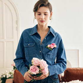 OLrain欧芮儿法式长袖牛仔衬衫女春季2025年新款复古宽松休闲衬衣