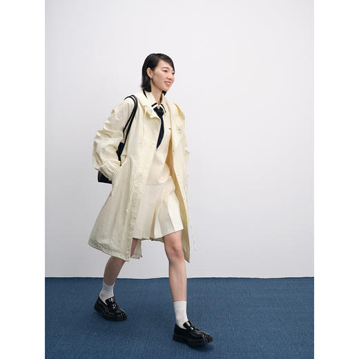 UMILAB【沐风】微皱肌理面料 腰部可调节抽绳中长款廓形风衣C915H 商品图0