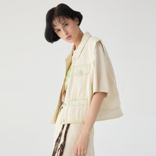 谜底牛仔马夹女2025春季新品复古简约翻领马甲外套无袖251MM0096 商品图1