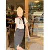 <曾小咸推荐>韩版气质高腰灰色开叉半身裙 商品缩略图1