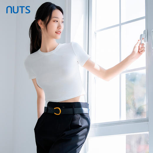 NUTS春季新品时尚纯色圆领气质百搭通勤短袖T恤422021041 商品图4