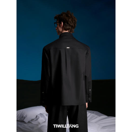 启世录TIWILLTANG“当代救赎”精奢设计感飘带领黑白休闲长袖衬衫 商品图2