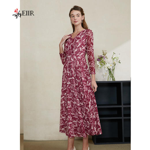 司歌雪纺v领长袖收腰连衣裙EA901375X 商品图3