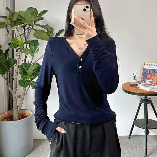 顺丰包邮洛诗琳90838超舒适气质V领纯色醋酸长袖T恤上衣10281 商品图4