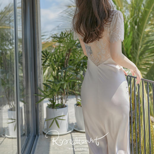 彩色蕾丝微透短袖优雅可外穿真丝长裙 A22105 商品图4