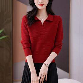 CC-101-56289    polo领打底衫女2025春秋新款洋气内搭长袖薄羊毛针织衫翻领T恤女