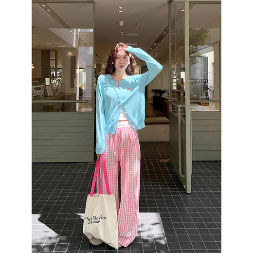 <曾小咸推荐>日系甜美粉色格子休闲裤 商品图9