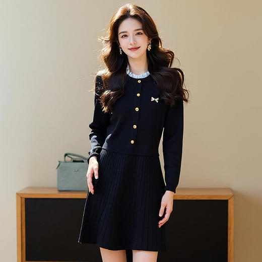 奢姿2025年秋季新款大码女装立领气质裙子胖妹妹学院风胸针连衣裙9851820835 商品图4