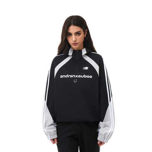 FDR官方店 复古运动半拉链连帽卫衣男女秋季美式拼接织带梭织外套 商品图2