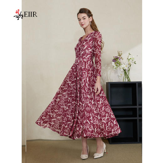 司歌雪纺v领长袖收腰连衣裙EA901375X 商品图2