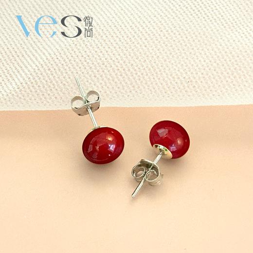安哥拉红馒头珠银925耳钉 商品图2