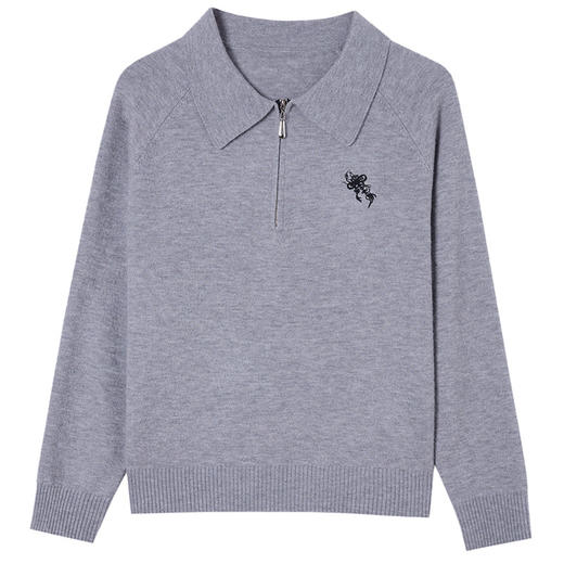 CC-101-82057娃娃翻领针织长袖t恤女士2025春秋季新款洋气拉链打底衫刺绣上衣T 商品图4