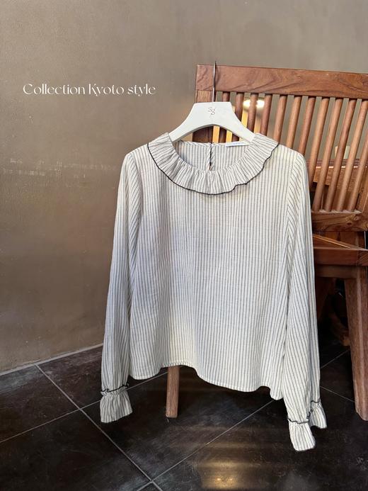 周小姐的故事 | 京都氛围感色织薄棉竖纹衬衫 黑白条纹 商品图0