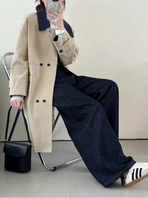 😎【南瓜谷同款】春装甄选棉莱赛尔英伦风宽松拼接风衣女外套： 👏大牌同款 品牌做订单，25春夏新品！🍃英伦范儿风衣~ 商品图6