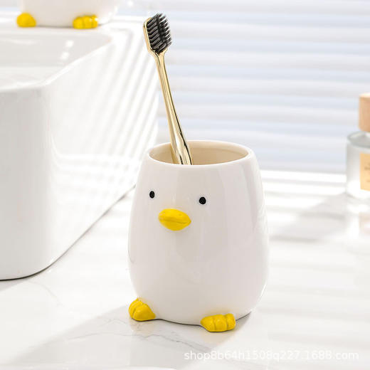 可爱鸭子刷牙杯子洗漱杯套装情侣一对家用漱口杯陶瓷创意牙刷牙缸 商品图3