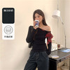 性感辣妹斜肩设计感格纹绑带长袖T恤女修身显瘦上衣V0250167 商品缩略图0