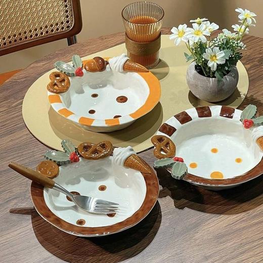 奇趣饼干陶瓷盘子浮雕甜品盘沙拉盘网红高颜值水果盘意面盘礼盒装 商品图3