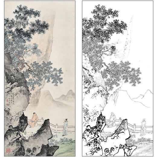 陈少梅山水人物工笔画白描底稿《秋林觅句图》临摹勾线高清打印稿SM29 商品图0