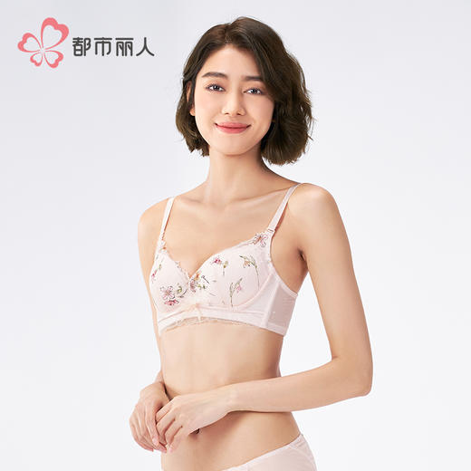 都市丽人自然舒适B杯常规内衣中厚蕾丝无钢圈常规文胸LBH1N1 商品图3