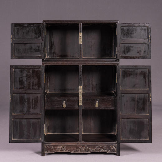 清中期 紫檀木雕山水纹四件柜摆件 商品图3