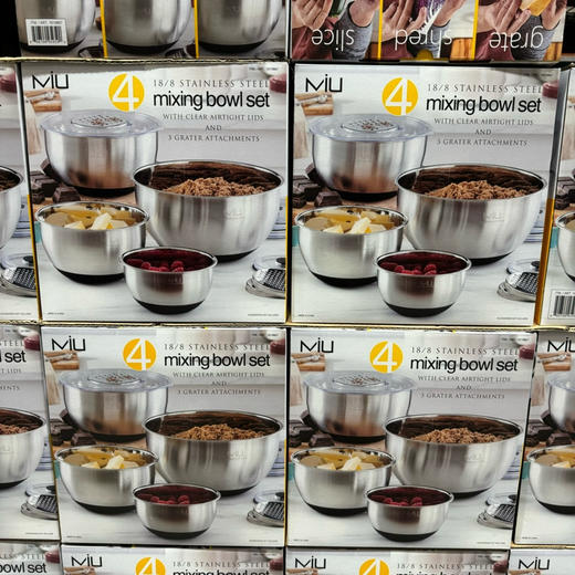 Miu不锈钢盆四件套～欧范儿容器，美国🇺🇸直邮特价458元🉐包税包邮到手了🔥都是优质的不锈钢制成无毒，用的安心，经久耐用，不生锈 商品图0