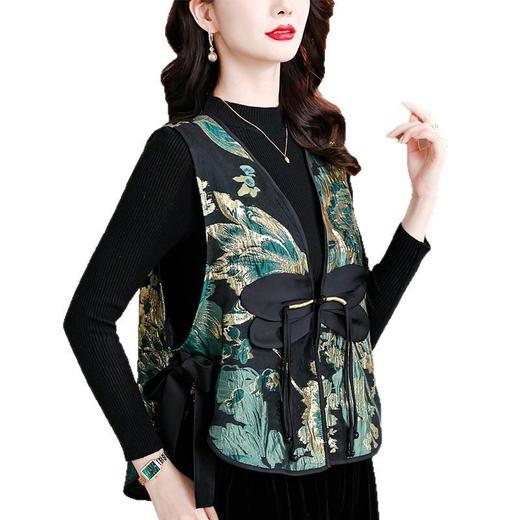 ARS33690高品质减龄小个子中年女新中式青色国风宋锦马甲新款春款流行马夹 商品图4