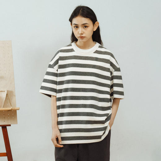 714street美式休闲重磅条纹短袖T恤男2025夏季新款国潮宽松上衣 商品图0