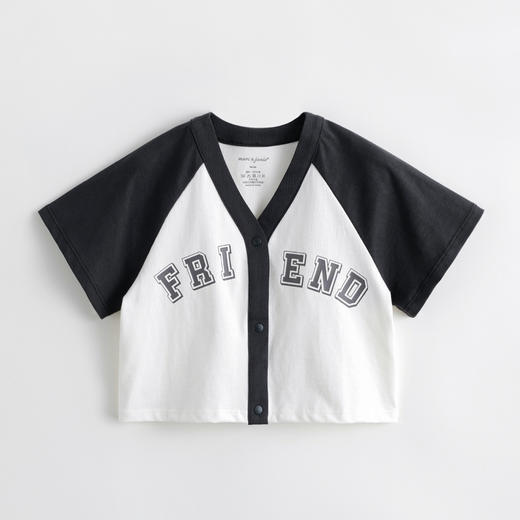 马克珍妮新款夏装 女童撞色拼接V领纯棉短袖T恤231006 商品图2