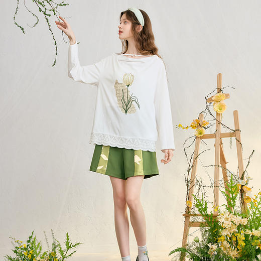 半壁青漪 2025春季新款时尚印花布拼接高腰短裤女宽松 商品图3