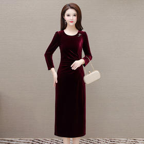 QYMAH-Y24JNL22 洋气大码金丝绒连衣裙女新款2025年春季修身气质女装时尚长款裙子