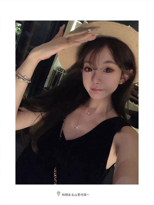 金蘑菇菇 polaberry 巧克力草莓/黑玫瑰丝绒上衣缎面半身裙套装夏 商品图5