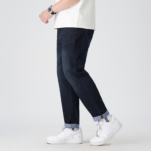 【DMH】大码男装薄款牛仔裤休闲百搭宽松洗水磨白松紧腰直筒长裤子男下装春夏新款 商品图2