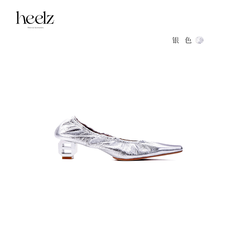 heelz设计师手工鞋履 ｜H灯笼跟金属羊皮芭蕾奶奶鞋 4.5公分